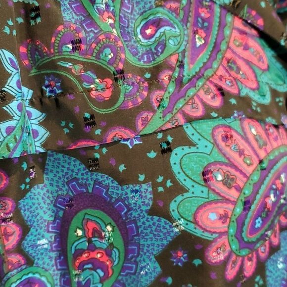 Ridge T Vintage Neon Print Satin Swiss Dot Blouse Sz XL Cottagecore Grannycore - Picture 5 of 8